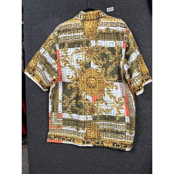 Prestige Original Shirt Mens 2XL Gold Black Greek Key Baroque Button Up Rayon - Picture 2 of 7